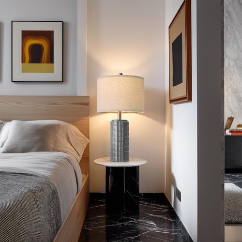 Image of PoKat 23 inch Ceramic Dark Gray Table Lamps Set of 2 for Living Room, Modern Bedside Lamps for Bedroom, Farmhouse Nightstand Lamp for Home Office Guest Room Sideboard Entryway Decor Gifts