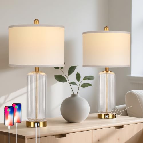 Modern 27 Touch Table Lamp Set of 2 Clear Glass Beside Lamps Dimmable