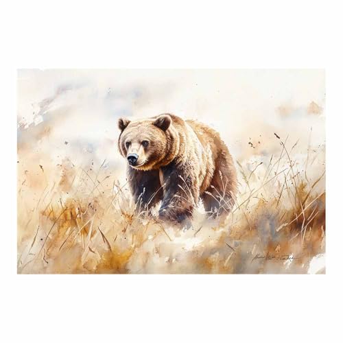 Peinture murale d'art ours pour bureau à domicile déco moderne kaki151