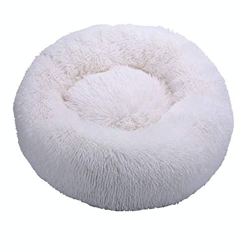 Panier pour chat rond en peluche blanche de 80cm pour grand couchage