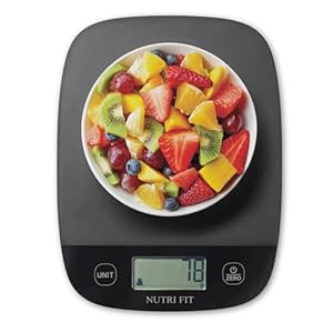 NUTRI FIT Digitale Küchenwaage, ultradünn, elektronische Multifunktionsküchenwaage, großes Display, Kunststoffplattform, 5 kg, Schwarz