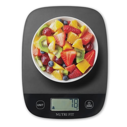 NUTRI FIT Digitale Küchenwaage, ultradünn, elektronische Multifunktionsküchenwaage, großes Display, Kunststoffplattform, 5 kg, Schwarz NUTRI FIT Digitale Küchenwaage, ultradünn, elektronische Multifunktionsküchenwaage, großes Display, Kunststoffplattform, 5 kg, Schwarz