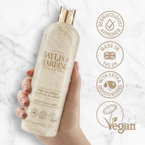 Image of Baylis & Harding Elements Pink Blossom & Lotus Flower Luxury Body Wash, 500 ml (Pack of 1) - Vegan Friendly