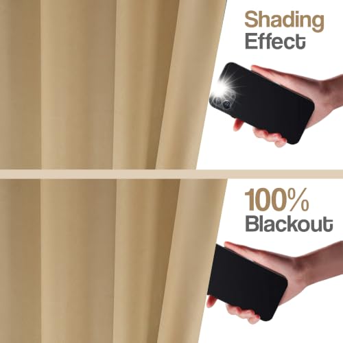 Image of FRESH FROM LOOM | Non-Ring Curtains | S-Wave Pleat | 10 ft Curtains for Slider Track | Non-Ring Curtains | S-Wave Pleat | Parda | Light Block Blackout Parde | (Beige | 10 Feet, Set of 2)