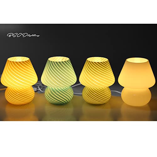 Bsod Mushroom Lamp,Glass Mushroom Bedside Table Lamp Translucent Murano Vintage Style Striped Small Nightstand Desklamp Swirl Light For Home Decor, Dining, Living, Bedroom, Gift (Matte White) #TOP6