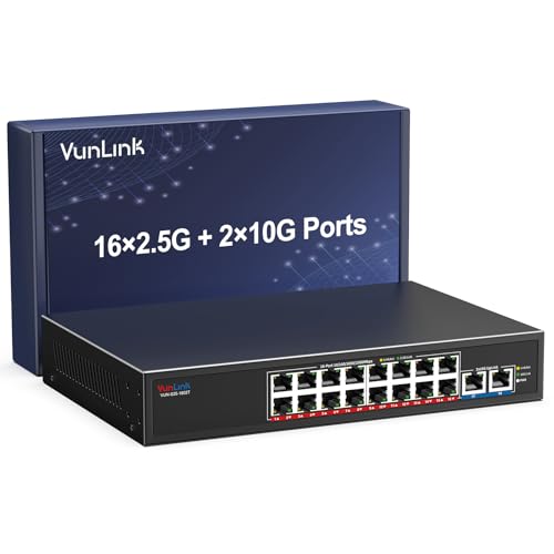 Image of 18-Port 2.5G Ethernet Switch with 10G Uplink, 16x2.5Gbps + 2x10G RJ45 Ports,VunLink Multi-Gig Unmanaged Network Switch, Plug & Play LAN Switch, Desktop Rackmount for NAS, Gaming, WiFi 6 /7, Office