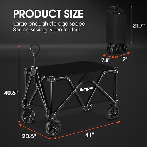 190L Collapsible Folding Wagon Cart, 345LBS Large Capacity Camping Wagon, All Terrain Foldable Wagon, Heavy Duty Utility Wagon Cart for Grocery Outdoor Beach Gardening Shopping Fishing Black - Image 7