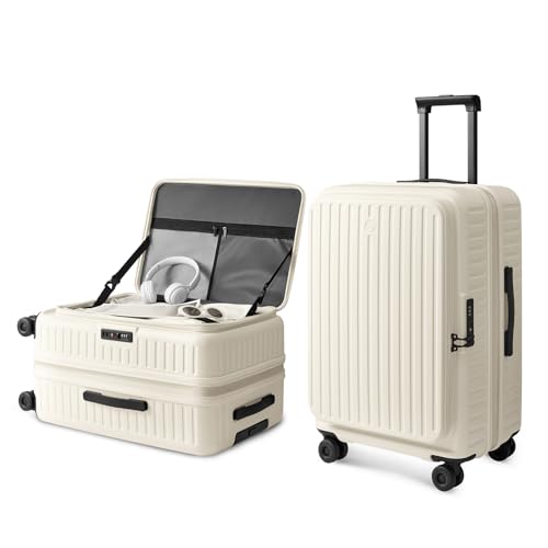 Image of NINETYGO Top Opening 24 Inch Medium Checked Luggage, Expandable & Lightweight, Scratch Resistant PC Hardside with Deep Cabin Design, TSA Lock & 360 Spinner Wheels (Lily White, Alps)