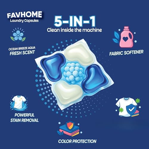 Image of Laundry Detergent Pods 5-in-1, 30 Washes | Tough Stain Remover, Fabric Care & Odour Removal | Ocean Fresh Fragrance | 1 Pod = 1 Wash (Up to 5kg Load) | Front & Top Load Washing Machines