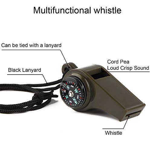 Ruifengsheng 3 Pack Emergency Survival Whistle, 3-In-1 Emergency Whistles With Compass And Thermometer, Loud Safety Whistle With Lanyard For Outdoor Hiking, Camping, Boating, Hunting, Fishing #TOP3