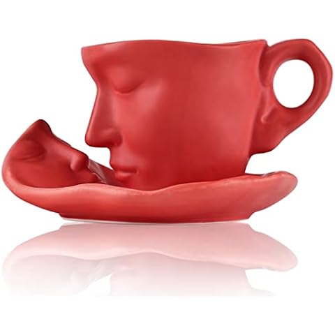 Juego de tazas de café abstracto Kissing rojo Cover