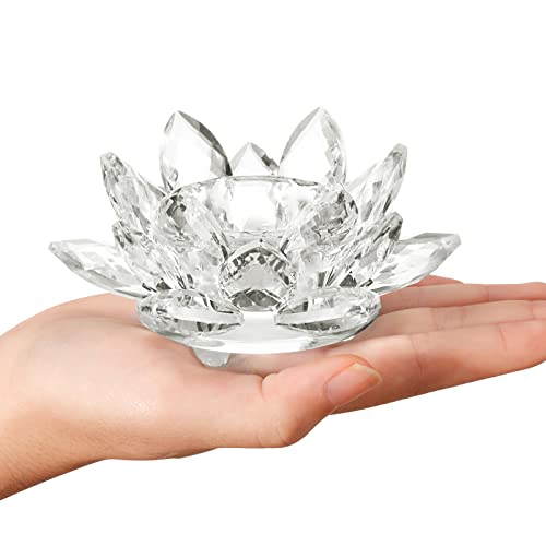 Goldeal Crystal Clear Flower Tealight Candle Holder,Votive Candle Holder ,Candlestick Holder With Gift Box For Romantic Dinners, Wedding, Bathroom, Living Room.(4.4" W 2.2" H,Clear) #TOP20