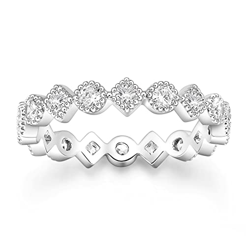 SHINYSO Eternity Ring Wedding Band for Women Round Cubic Zirconia Full Engagement Stacking Dainty Silver Rings Size 4-10