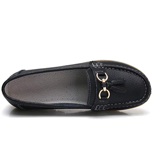 Image of Women Loafers Leather Rubber Sole Slip On Walking Flats Casual Moccasin Boat Shoes