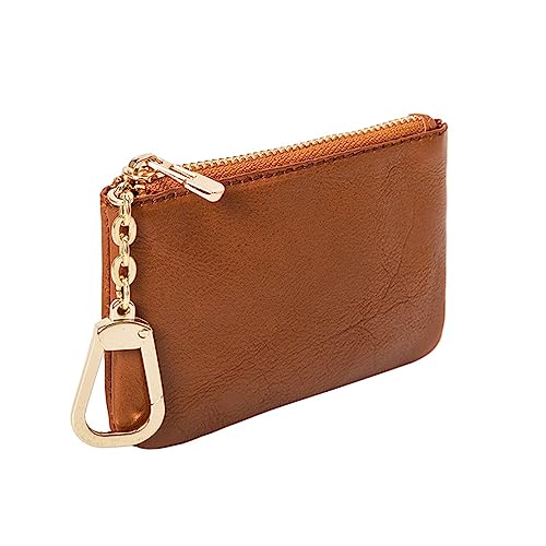 1 Pcs Leather Zipper Coin Purse Wallet With Key Chain, Coin Organizer, Change Holder,Card Case, Mini Slim Leather Zipper Storage Bag for Men & Women3