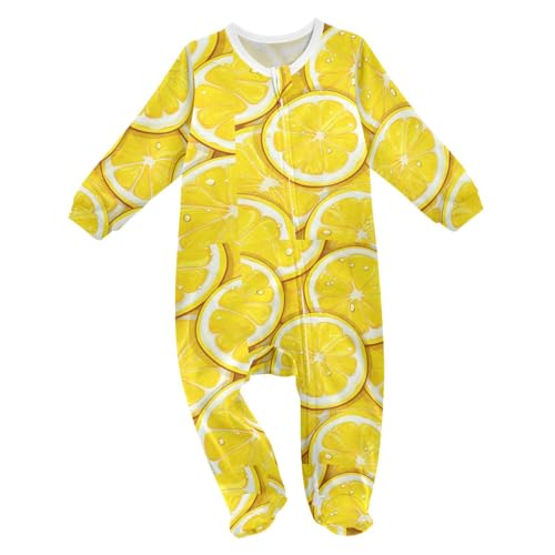 J JOYSAY Vintage Yellow Lemons Leaves Baby One-Piece Footies Cotton Newborn Footies One-piece Zip Front Romper for Girls Newborn 24M