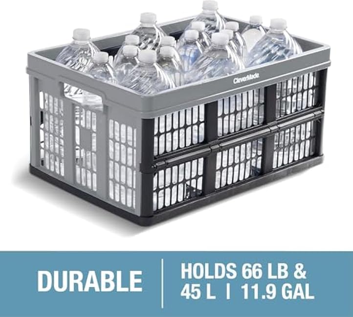 CleverMade Collapsible Utility Crates-Obsidian 3pck 45L / 11 Gal holds 66 lbs - Stackable Containers Heavy Duty Capacity Crates Space-Saving Baskets