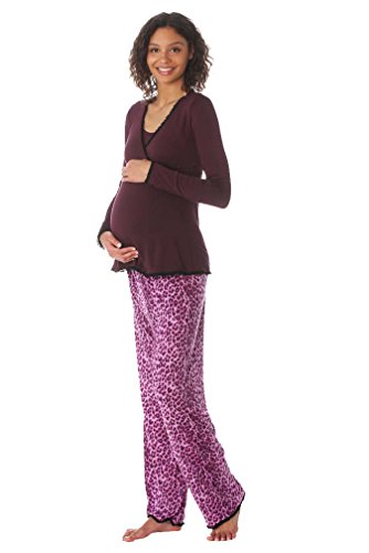 Maternity Pajamas - Nursing Pajama Set - Due Maternity by Majamas Margo Nursing Pajama Set - Andora/Pink Leopard - Pink Leopard - Large