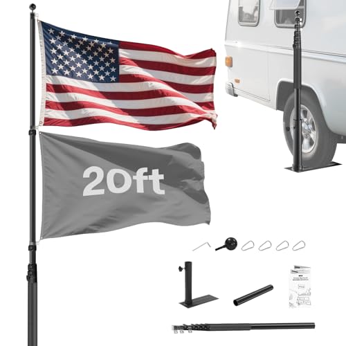 SMOQIO 20ft RV Telescoping Flag Pole Kit with US Flag
