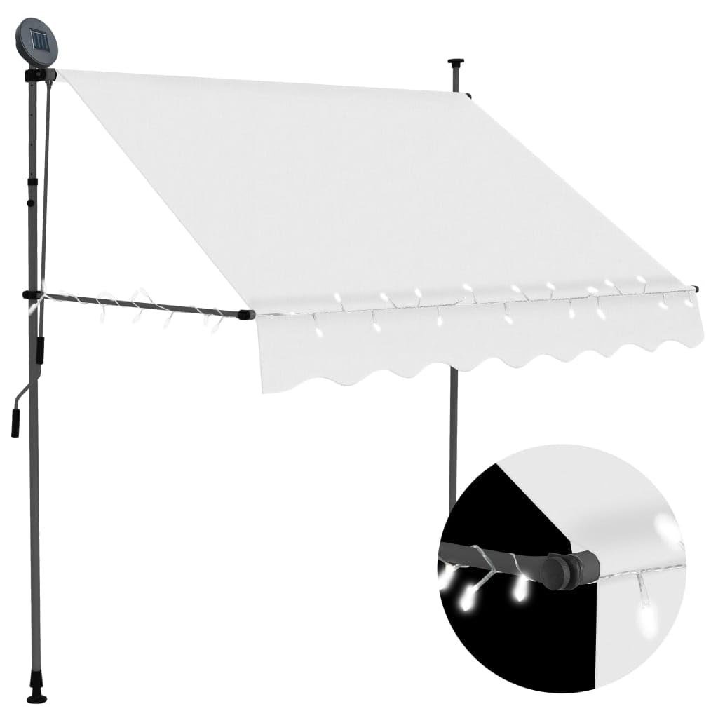 Markiza balkonowa, tarasowa, do ogrodu, zwijana, obsługiwana ręcznie, z diodami LED, 100 cm, kremowa, na taras, balkon