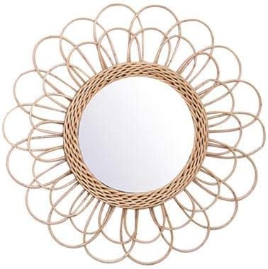 ZWXC Hanging Mirror - Rattan Sunflower Circular Wall Mirror, Decor Bathroom Boho Nordic Wicker Dressing Makeup Mirrors for Inodoor Home Office Living Room Hallway (15.75inch)