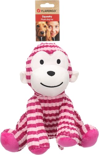 Hundespielzeug – Azor AFFE Rosa XL – 26 cm – Plüsch und Cordstoff – Mit Quietscher – Flamingo Originaldesign