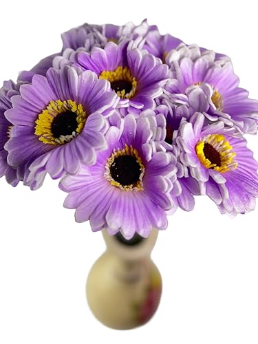 Image of Artificial Gerbera Flower Sticks (Pack of 5) for Home Decor | Realistic Faux Flowers for Vases | Wedding, Office, Living Room & Party Decoration | Long-Lasting, Washable & Reusable