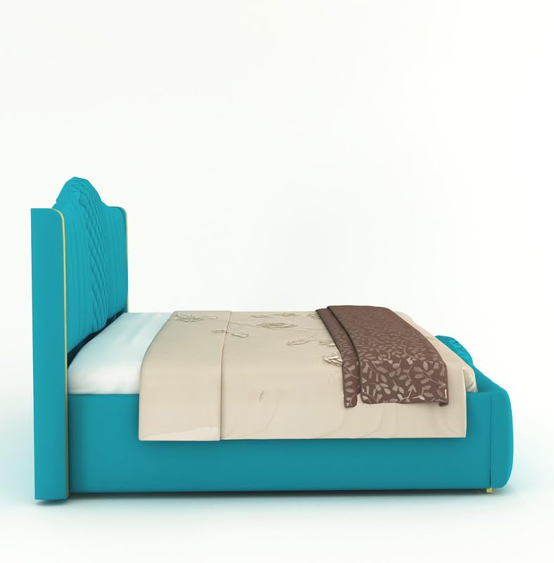 Image of Aesthetic crafts Hydraulic Bed King Size with Storage, Sheesham Wood Upholstered Wooden Double Bed, King Size Bed with Hydraulic Storage, Modern Platform Cot for Bedroom & Hotels, 6.5 x 6 Ft, S.Blue