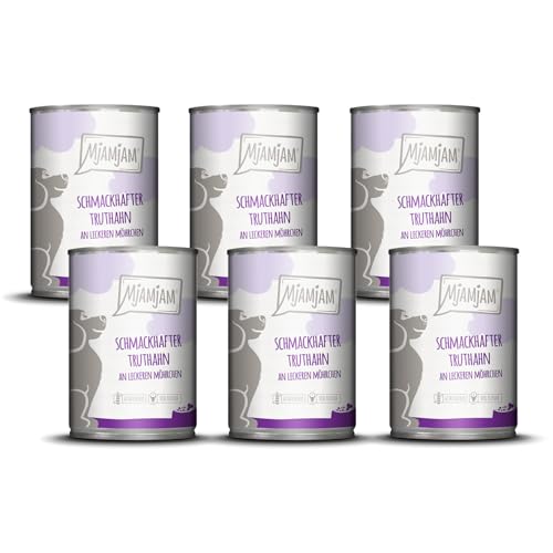 MjAMjAM - Premium Nassfutter für Hunde - schmackhafter Truthahn an leckeren Möhrchen, 6er Pack (6 x 400 g), getreidefrei mit extra viel Fleisch
