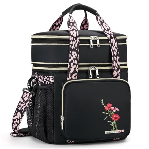 HSHRICH Borsa termica per il pranzo da donna, doppio scomparto, impermeabile, riutilizzabile, grande, borsa termica per il pranzo, per lavoro, picnic, escursionismo (16L, fiori neri) HSHRICH Borsa termica per il pranzo da donna, doppio scomparto, impermeabile, riutilizzabile, grande, borsa termica per il pranzo, per lavoro, picnic, escursionismo (16L, fiori neri)