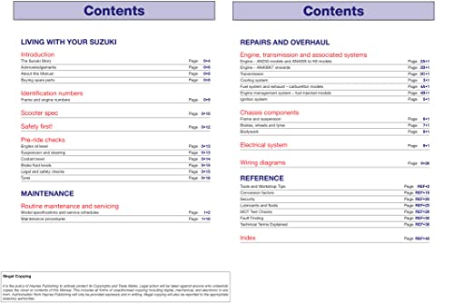 Suzuki Burgman 250 & 400 '98 to '15 (Haynes Service & Repair Manual)