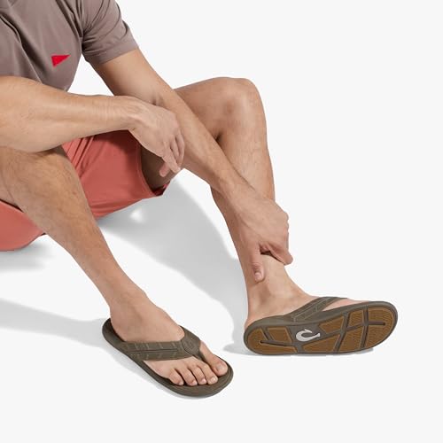 OluKai Tuahine Palm Men's Waterproof Full-Grain Leather Flip Flops, Arch Support Beach Sandals, Wet Grip Outsole for All-Day Comfort, Mustang/Mustang, 7 - image 4