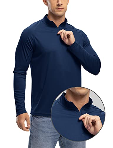 Tbmpoy Men's 1/4 Zip Pullover Upf 50+ Sun Protection Long Sleeve Shirts Lightweight Athletic Rash Guard Swimming Shirt Tops Navy S #TOP1