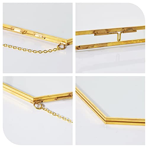 Tlbtek Brass Hanging Photo Frame,9.5 Inch Hexagon Glass Frame For Pressed Flowers,Clear Diy Vintage Artwork Display Frame Wall Mounted Photos Frame #TOP4