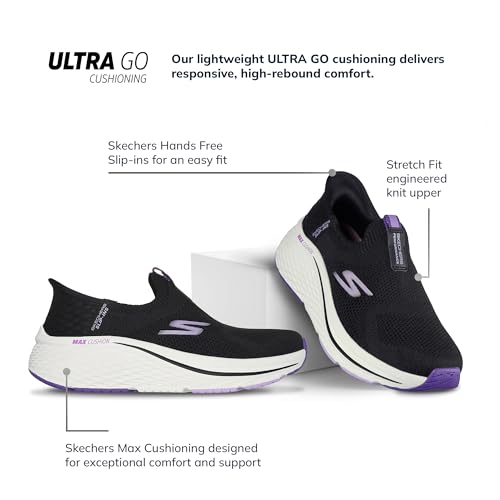 Skechers Women's Max Cushioning Elite 2.0 Eternal Hands Free Slip-ins Sneaker, Black/Purple, 5