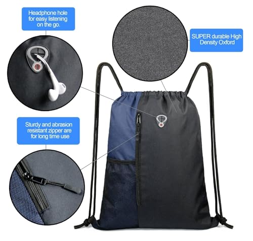 Image of ALASKA Drawstring Backpack Sports Gym Bag Large Size (18 Inch x 14 Inch) for Women & Men, Large Size With Two Zipper Pockets and Water Bottle Mesh Pocket.