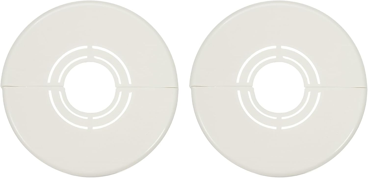 HARFINGTON 2pcs Wall Split Flange 0.59" (15mm) Plastic Round Adjustable Split Flange Pipe Cover Clip-on Escutcheon Collar Under Sink Pipe Radiator for Bathroom Kitchen Toilet, White