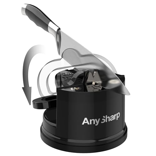 Image of AnySharp Knife Sharpener, Handsfree Safety, PowerGrip Suction, Safe Sharpening of All Kitchen Knives, Ideal for Hardened Steel & Cartel, Compact, Black