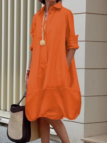 Image of UOOZEE Women's Long Sleeve Button Up Shirt Dresses Casual Loose Fit Spring Midi Dress with Pockets