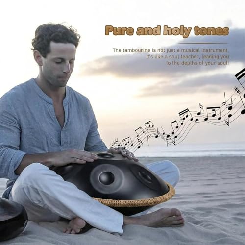 Image of PERLMAN Handpan 22-Inch, 10-Note Steel Hand Drum Set, 440 Hz - Premium Alloy Steel Handpan with Carry Case, Drum Stand, Mallets, Spiral Wraps, and Instruction Guide (Black)