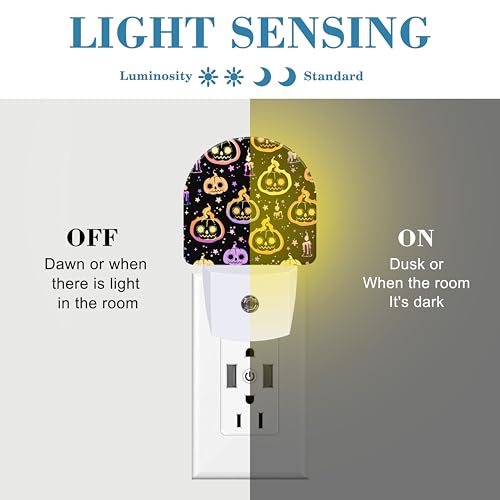 Image of Halloween Burning Pumpkins Candles Night Light for Kids, LED Night Light Plug into Wall with Dusk to Dawn Sensor for Girls Boys Women Room Decor, Hallway, Kitchen, Bathroom, Nursery, Stairs