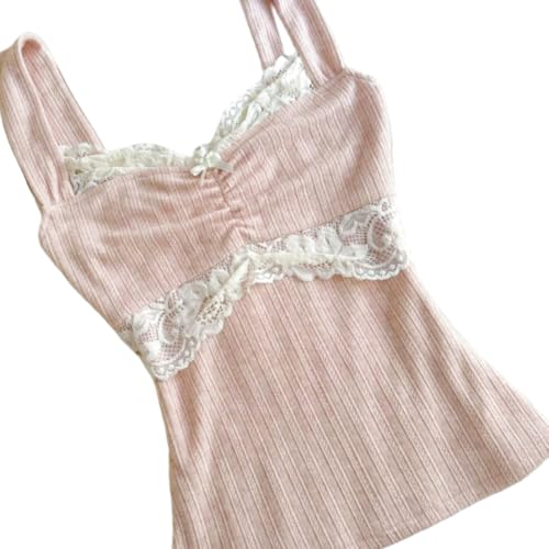 Women Fairy Grunge Tank Tops Vintage Aesthetic Lace Trim Cami Shirt Slim Fit Knit Ribbed Coquette Clothes2
