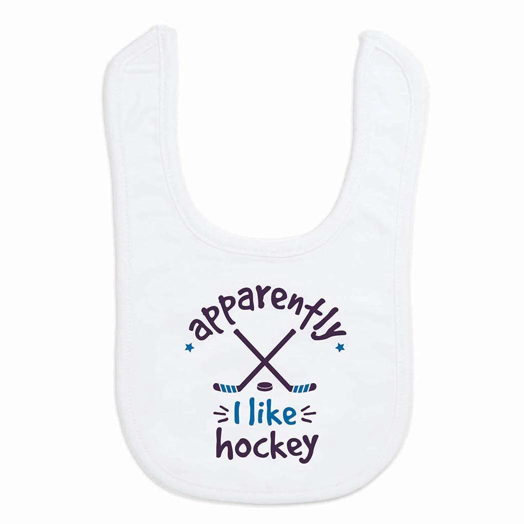 ChalkTalkSPORTS Hockey Baby & Infant Bib | Apparently, I like Hockey | Soft Microfiber Bib