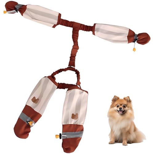 Pet Anti-Dirt Pants with Suspenders, Water-Resistant Dog Boot Pants, Full-Body Coverage, Paw Protector, Outdoor Jumpsuit, Brown Stripe, M