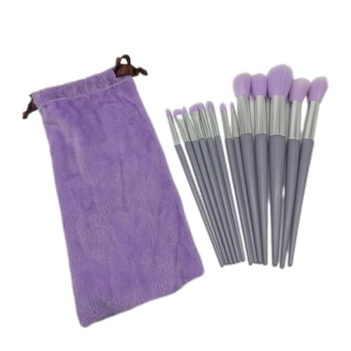 13-Piece Yellow Makeup Brush Set – Soft Synthetic Bristles for Blending & Highlighting – Durable, Cruelty-Free Brushes with Travel Pouch – Face & Eye Makeup Tools Kit (Purple)