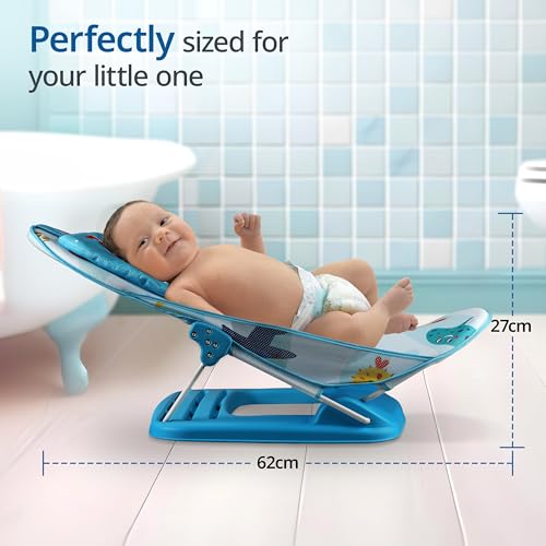 Image of LuvLap Aqua Tales Baby Bather for Baby 0-6 Months, New Born Baby Bath Chair, 3 Position Adjustable, Washable Soft Mesh, Large Seat (Multicolor)
