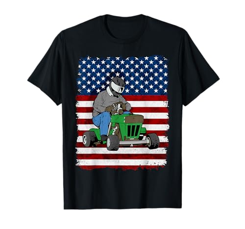 Lawn Mower Racing American Flag T-shirt T-Shirt