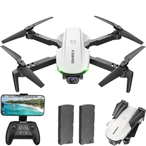 SIMREX Drone With 1080P Camera for Kids Adults, Mini RC Quadcopter Foldable, One Key Start, Waypoint Fly, Headless Mode, Auto-Follow, 3D Flip, 3 Speeds, 2 Batteries, Easy for Beginners, White