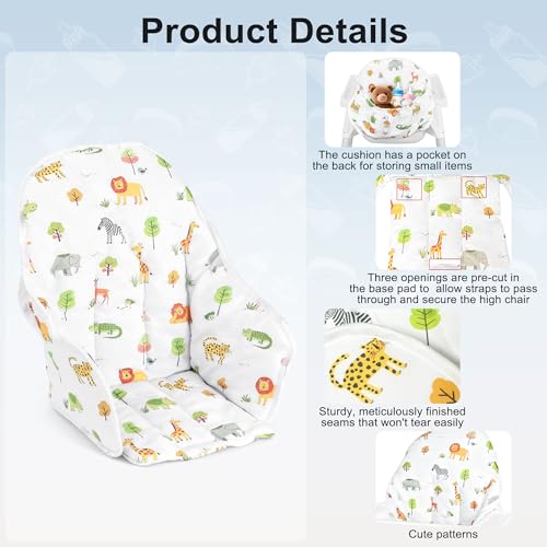 Image of for IKEA High Chair Cushion,with High Chair Pocket Pouch(Animal)