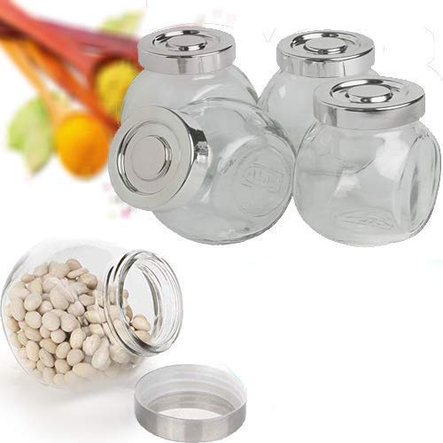Image of Glass Masala Jar Set of 4 (200 ml) | Premium Thick Round Glass Spice Containers | Airtight Kitchen Storage Jars for Masala, Dry Fruits & Herbs | Fridge-Safe Transparent Bottles (4)